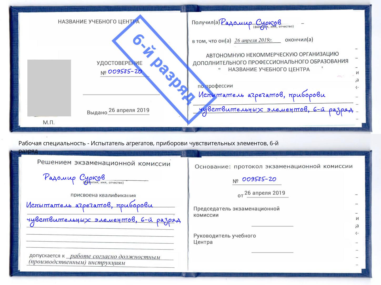 корочка 6-й разряд Испытатель агрегатов, приборови чувствительных элементов Электросталь