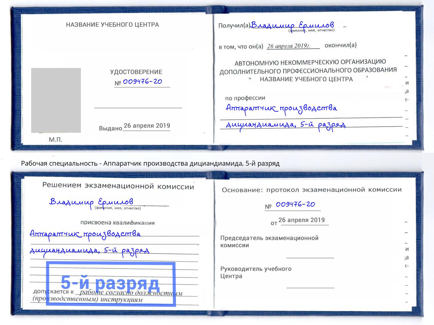 корочка 5-й разряд Аппаратчик производства дициандиамида Электросталь