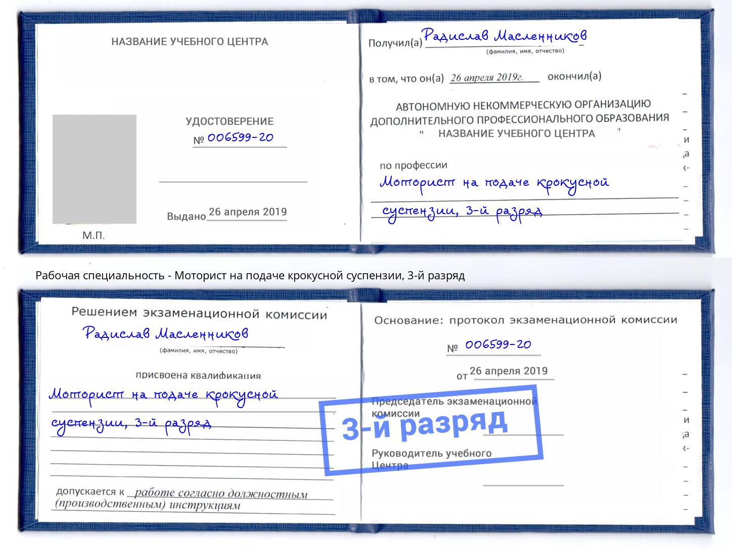 корочка 3-й разряд Моторист на подаче крокусной суспензии Электросталь