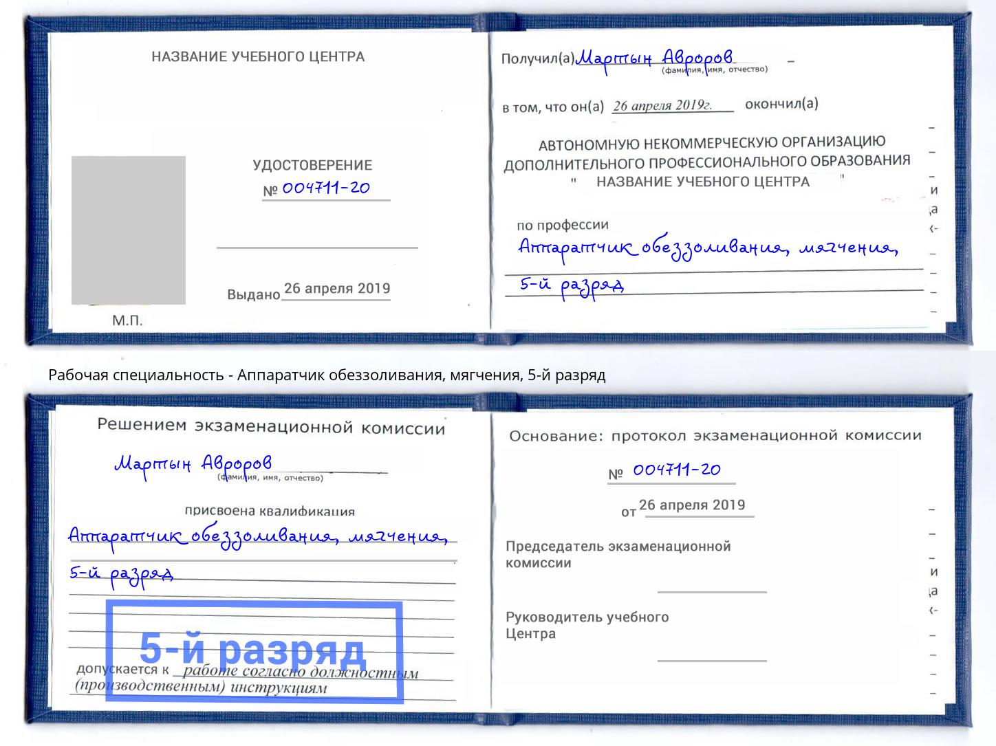 корочка 5-й разряд Аппаратчик обеззоливания, мягчения Электросталь