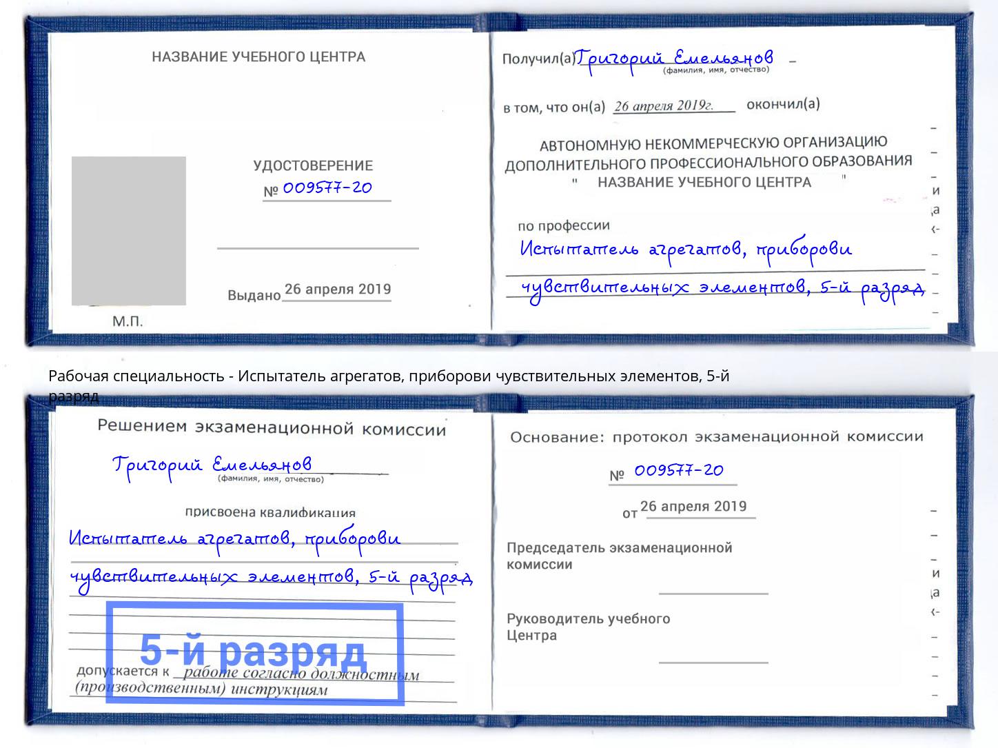 корочка 5-й разряд Испытатель агрегатов, приборови чувствительных элементов Электросталь