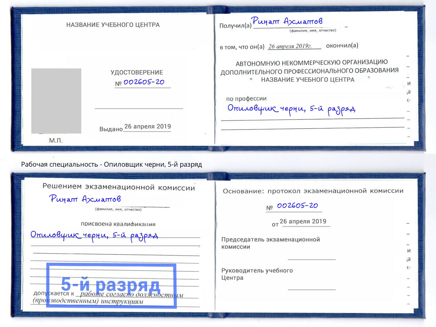 корочка 5-й разряд Опиловщик черни Электросталь