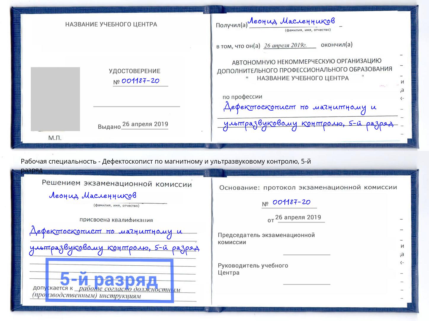 корочка 5-й разряд Дефектоскопист по магнитному и ультразвуковому контролю Электросталь