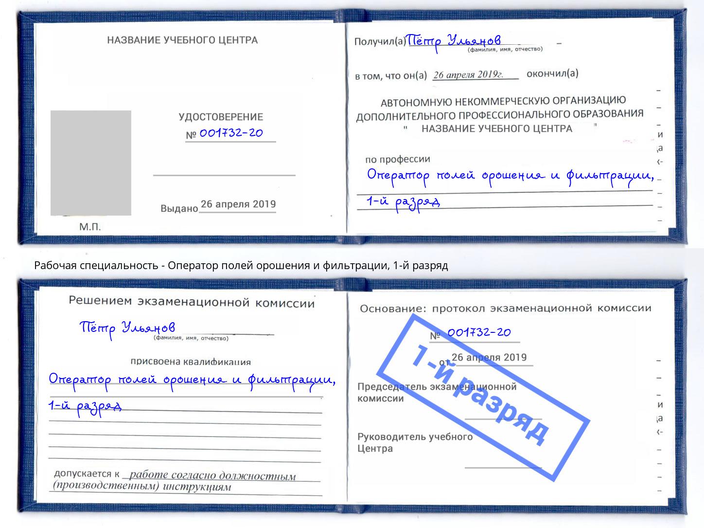 корочка 1-й разряд Оператор полей орошения и фильтрации Электросталь