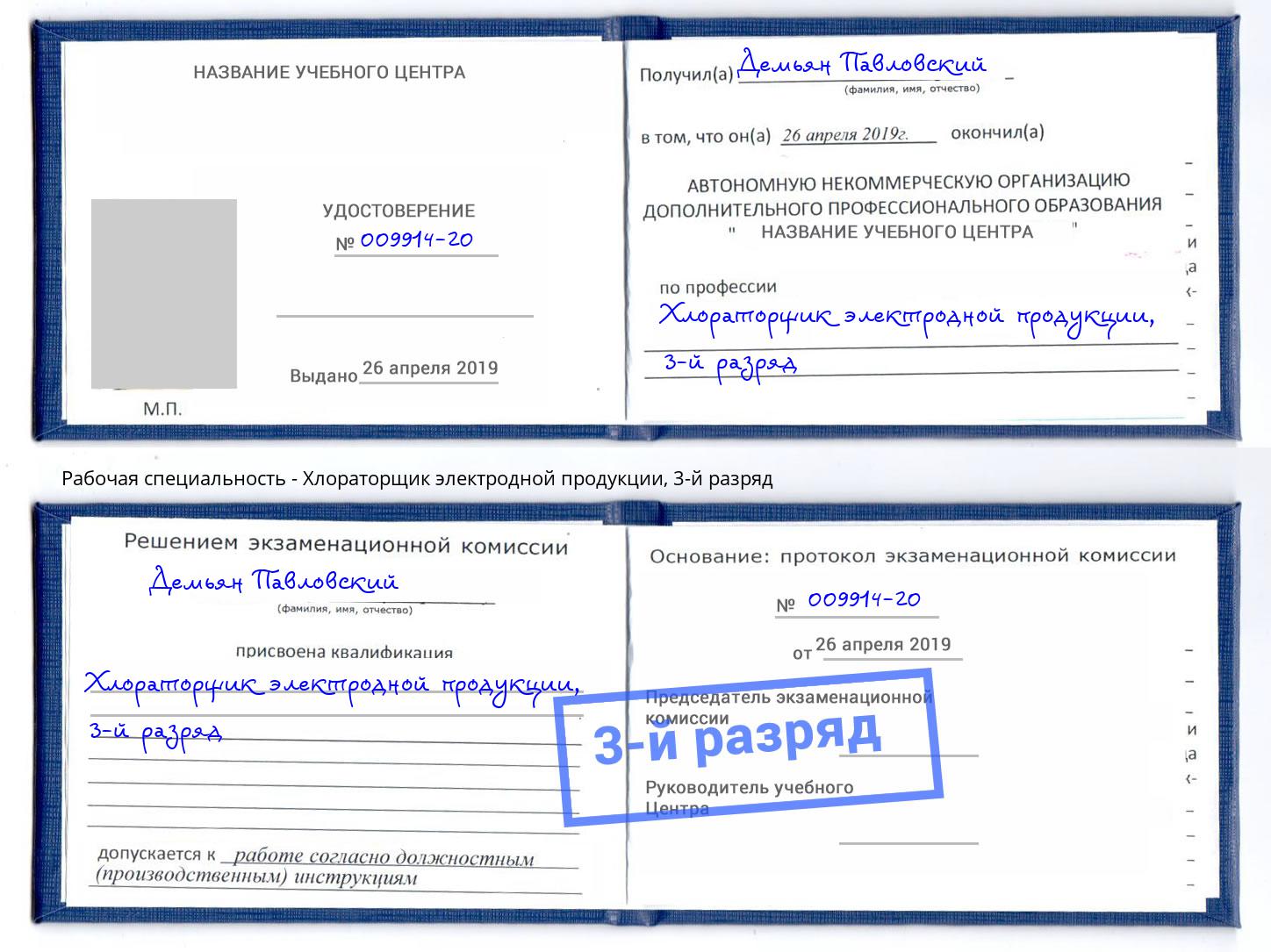 корочка 3-й разряд Хлораторщик электродной продукции Электросталь