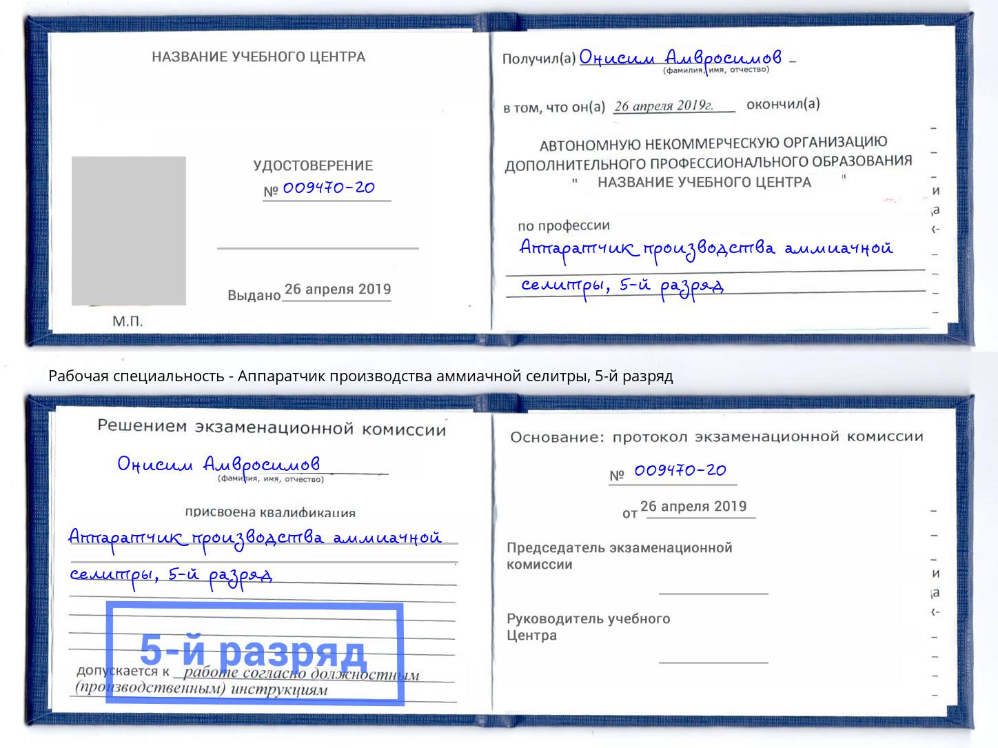 корочка 5-й разряд Аппаратчик производства аммиачной селитры Электросталь