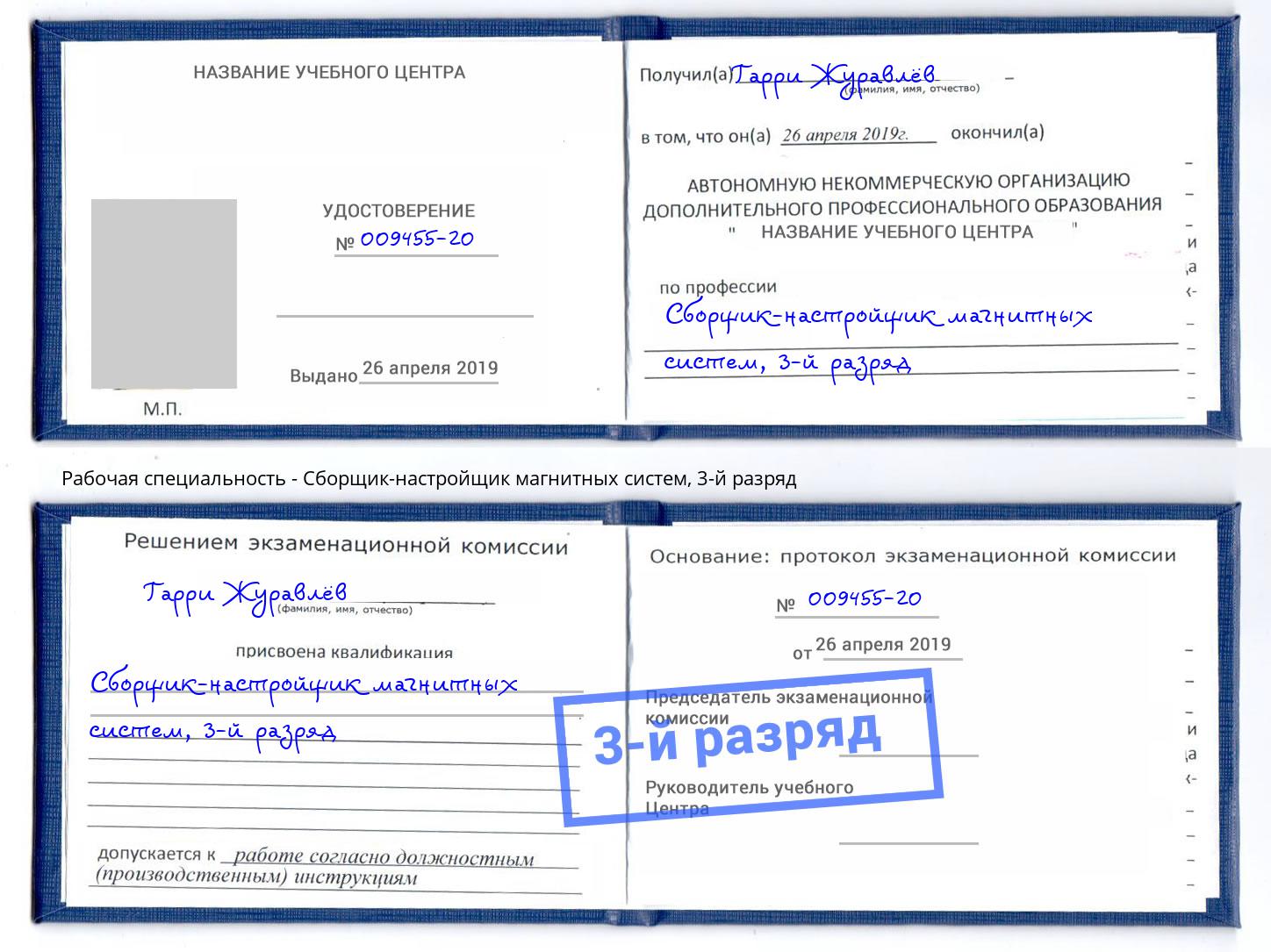 корочка 3-й разряд Сборщик-настройщик магнитных систем Электросталь
