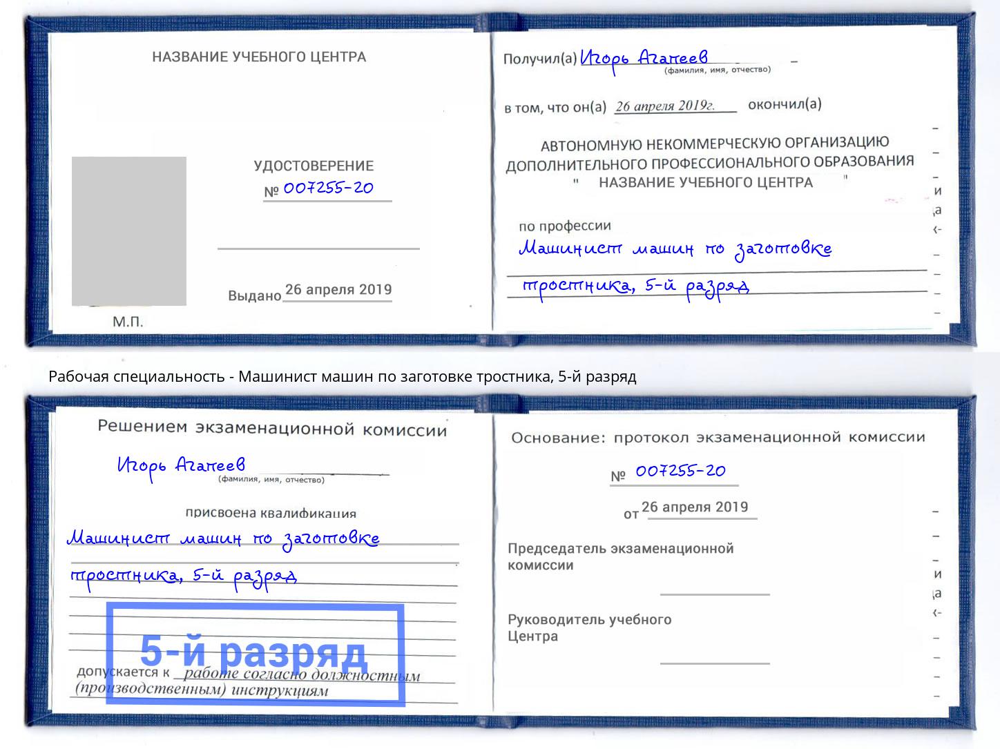 корочка 5-й разряд Машинист машин по заготовке тростника Электросталь
