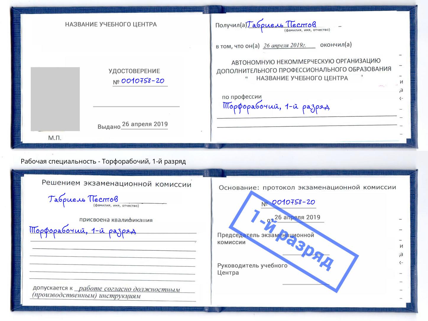 корочка 1-й разряд Торфорабочий Электросталь