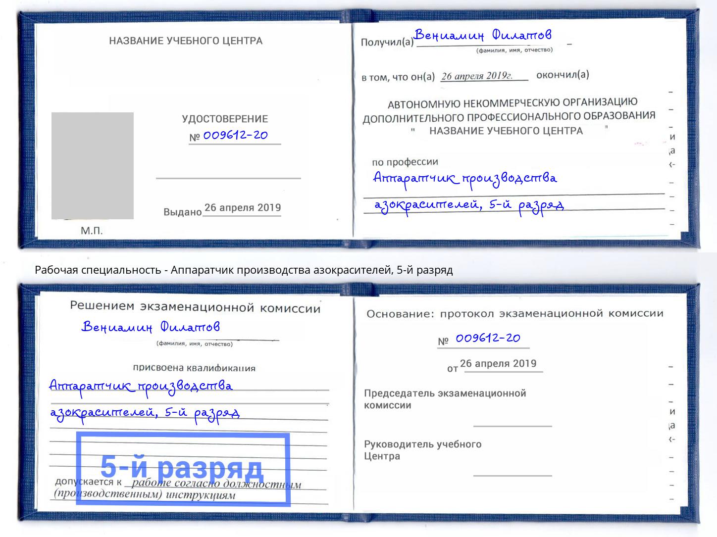 корочка 5-й разряд Аппаратчик производства азокрасителей Электросталь