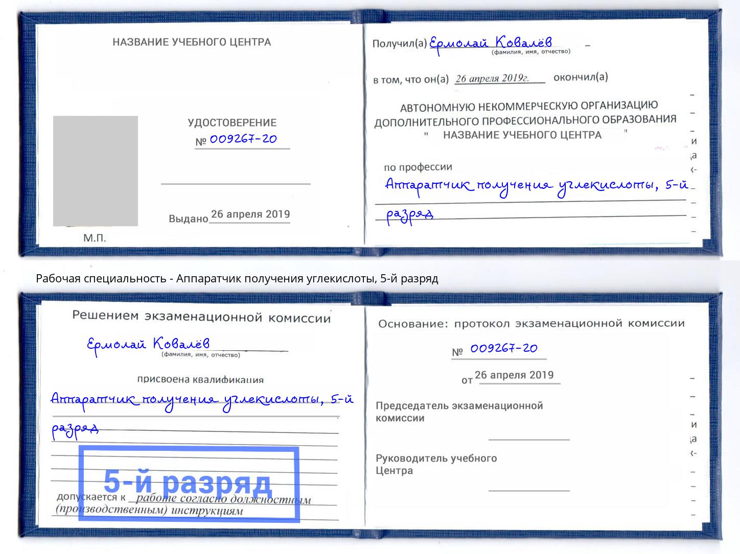 корочка 5-й разряд Аппаратчик получения углекислоты Электросталь