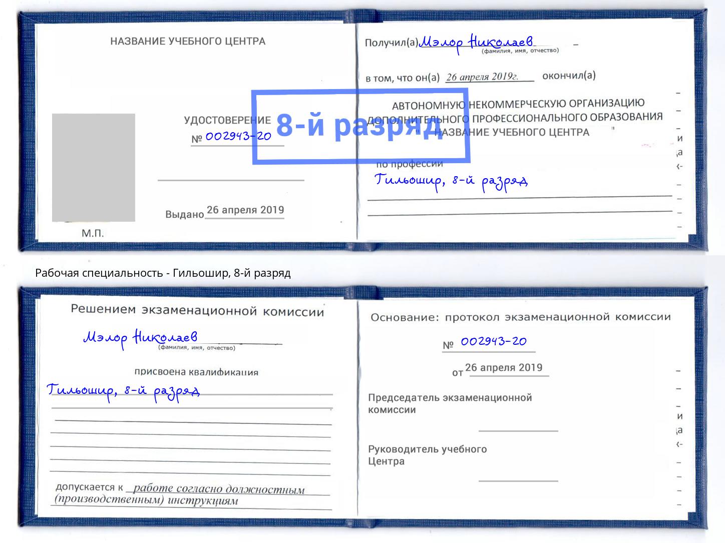 корочка 8-й разряд Гильошир Электросталь