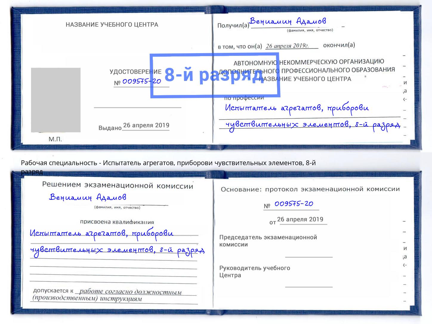 корочка 8-й разряд Испытатель агрегатов, приборови чувствительных элементов Электросталь